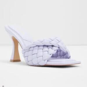 Aldo Women Mules PU Leather Lilac Braided Square Toe Slip-On 8.5 Kitten Heel